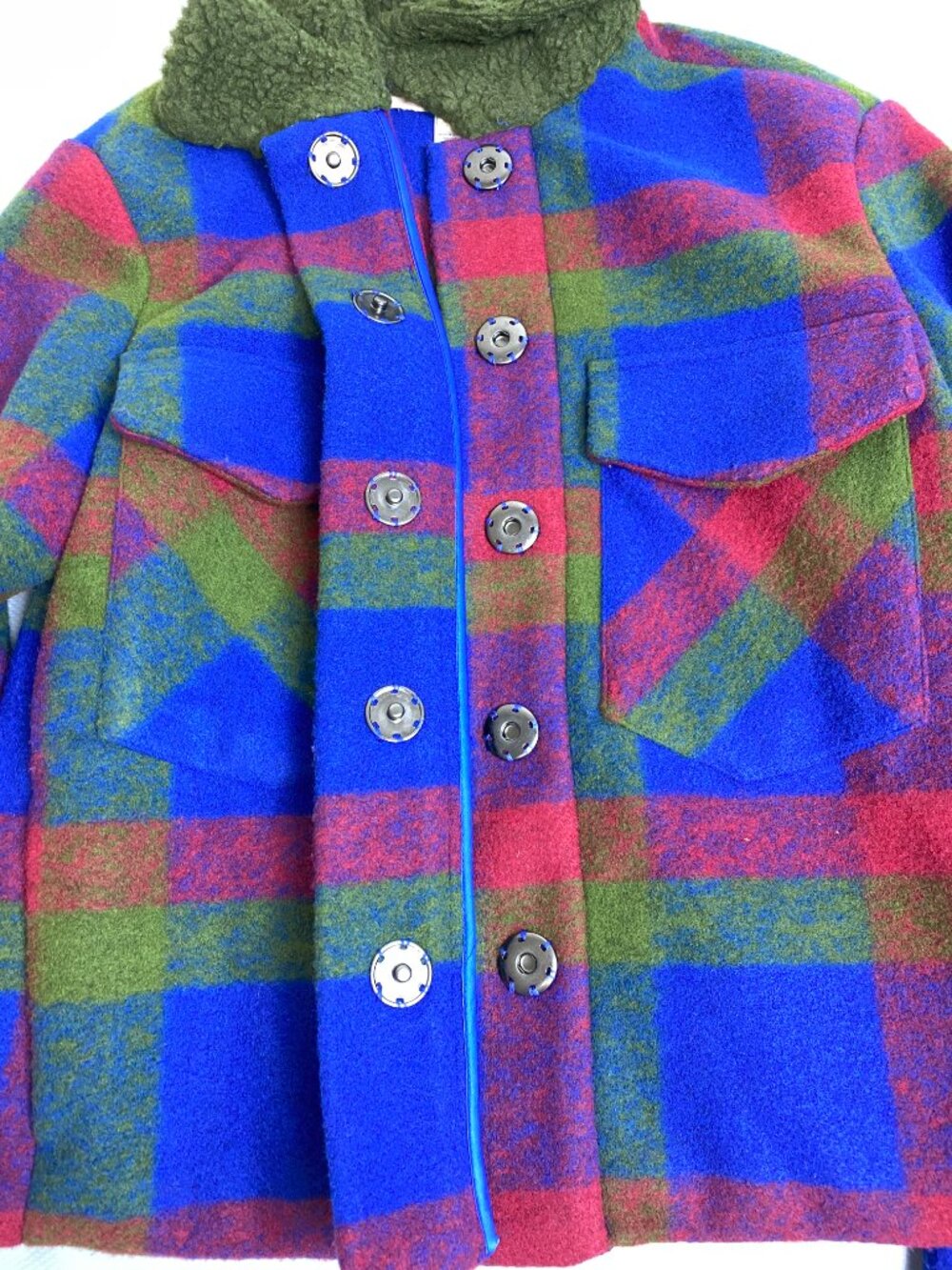 Hutch Anthropologie Plaid Cropped Jacket Olive Sherpa Collar Size XS - Picture 11 of 13